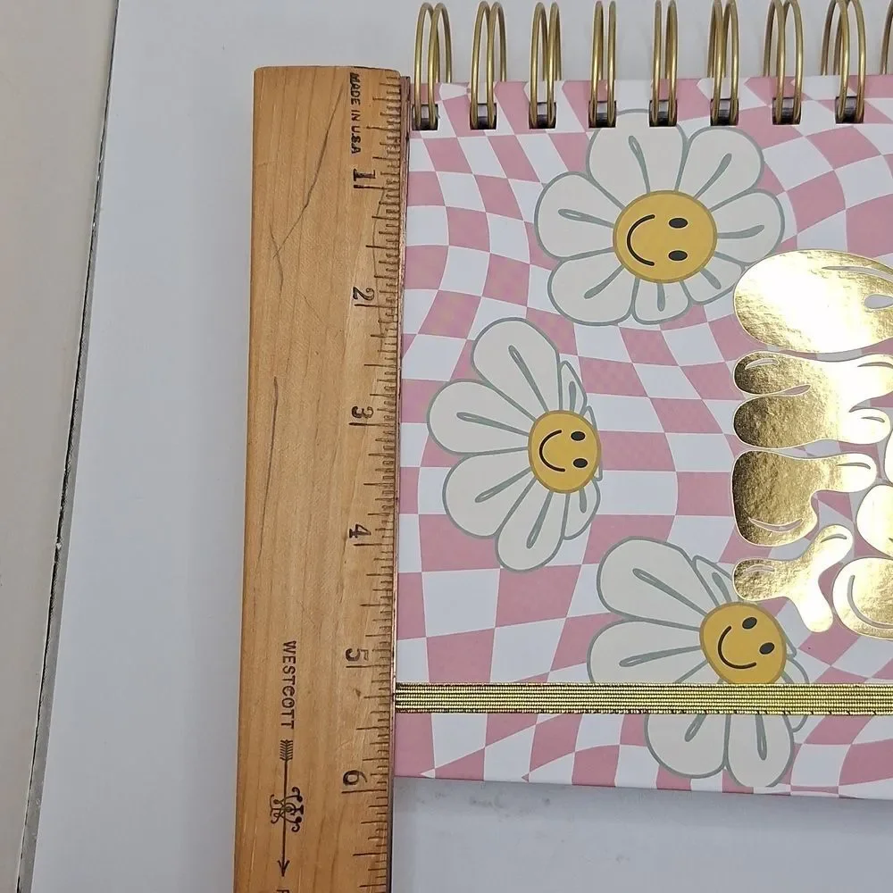 Positive vibes spiral notebook, journal Daisy checkered Ledger lined pages